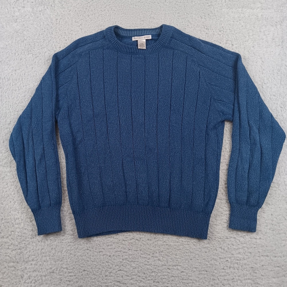 Geoffrey Beene Sweater Crewneck Mens M‎ Blue Vertical Ribbed Cotton